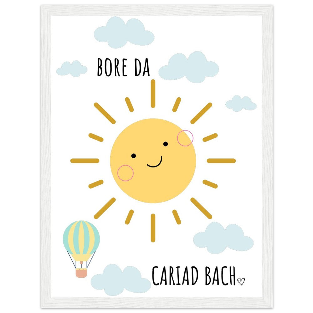 'Bore Da Cariad Bach' Welsh language Wooden Framed Wallart | Welsh Print