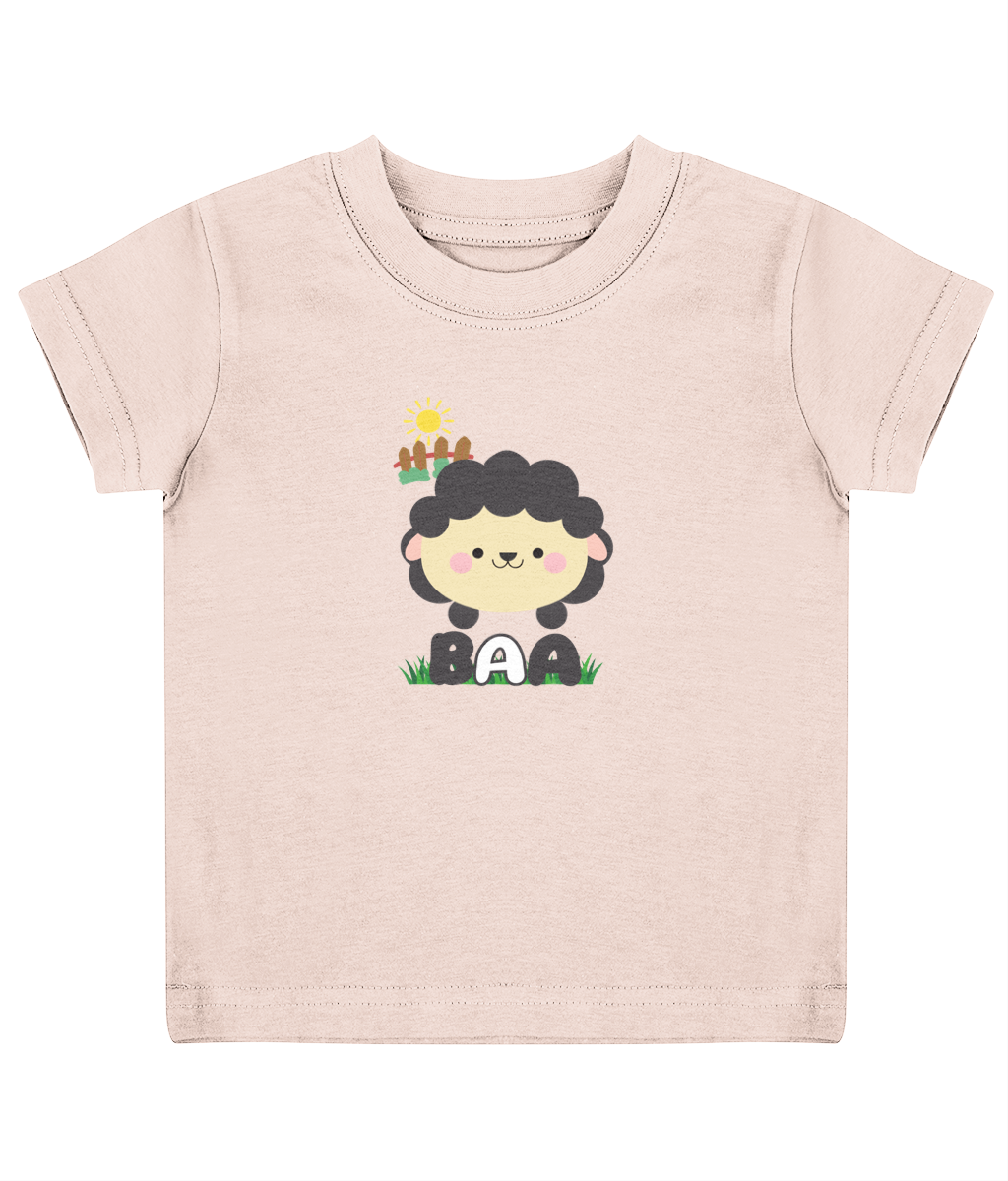 Baa Sheep Welsh Child's T-Shirt in Pale Pink featuring a sheep design.