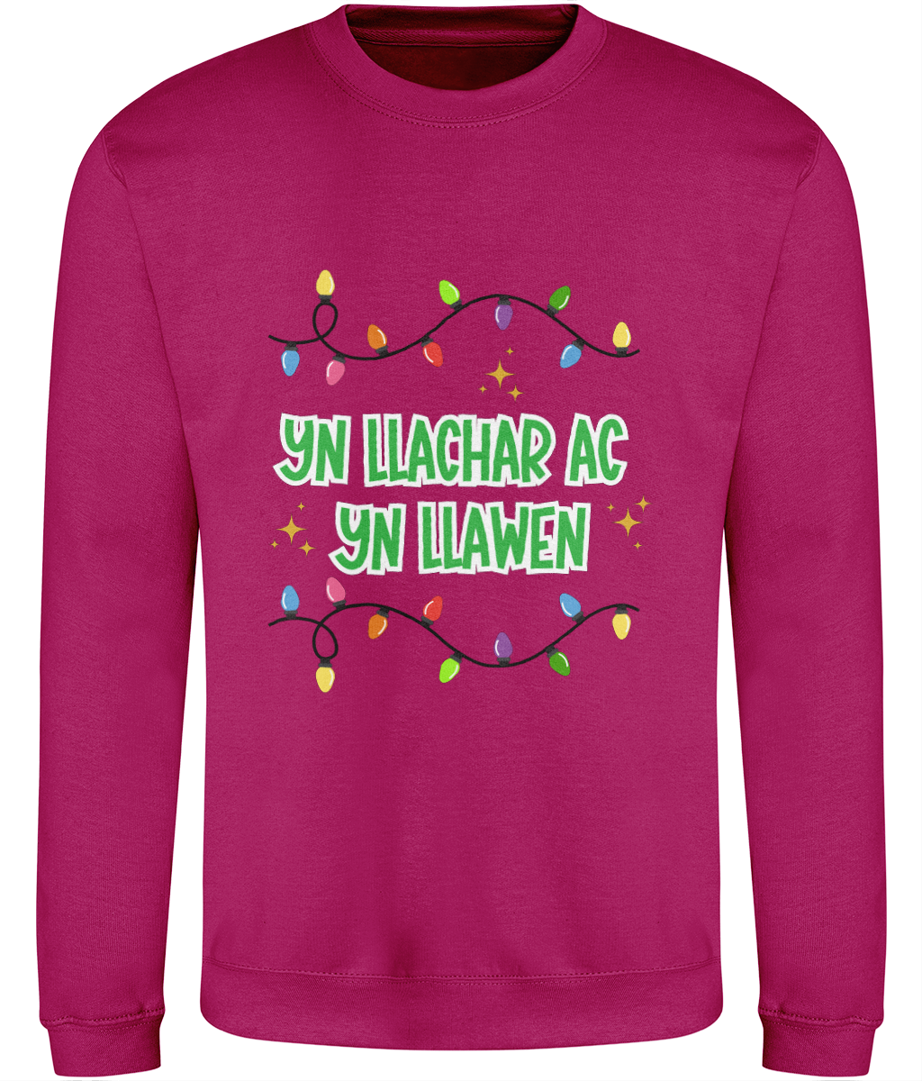 Christmas sweatshirt with the text 'Yn Llachar ac Yn Llawen'