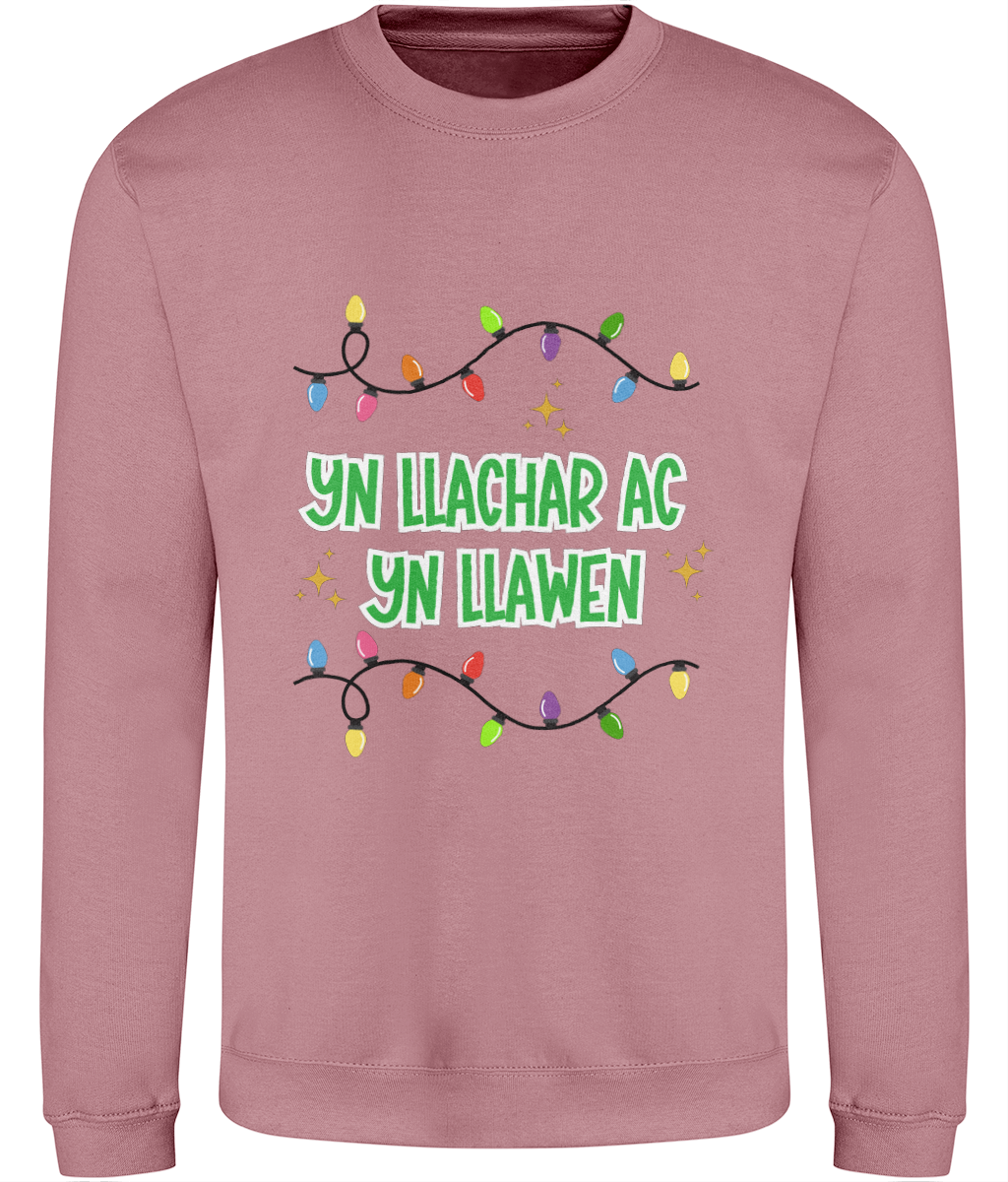 Christmas sweatshirt with the text 'Yn Llachar ac Yn Llawen'