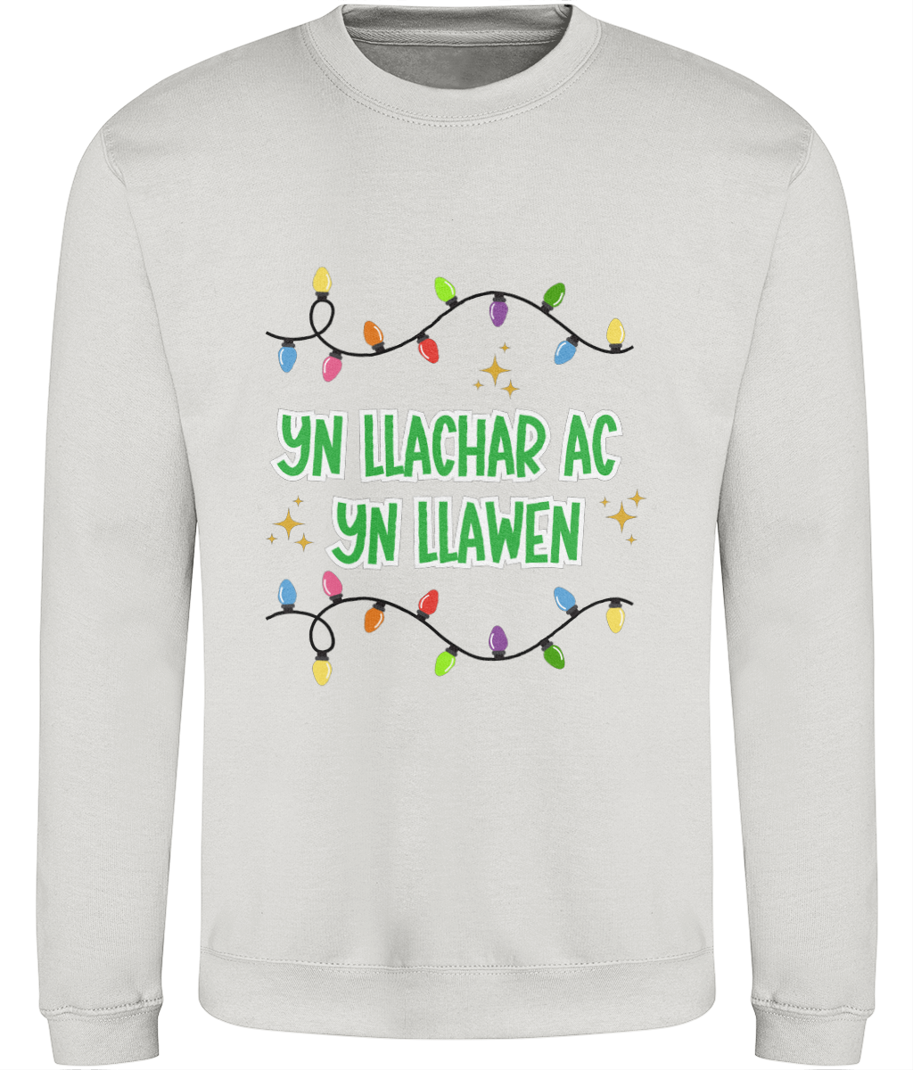 Christmas sweatshirt with the text 'Yn Llachar ac Yn Llawen'