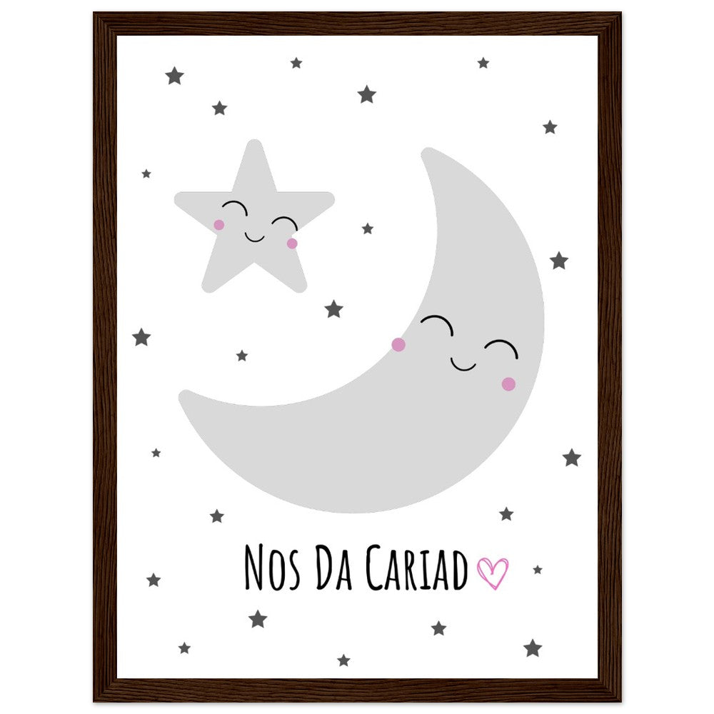 'Nos Da Cariad' Welsh language Wooden Framed Wallart | Welsh Print