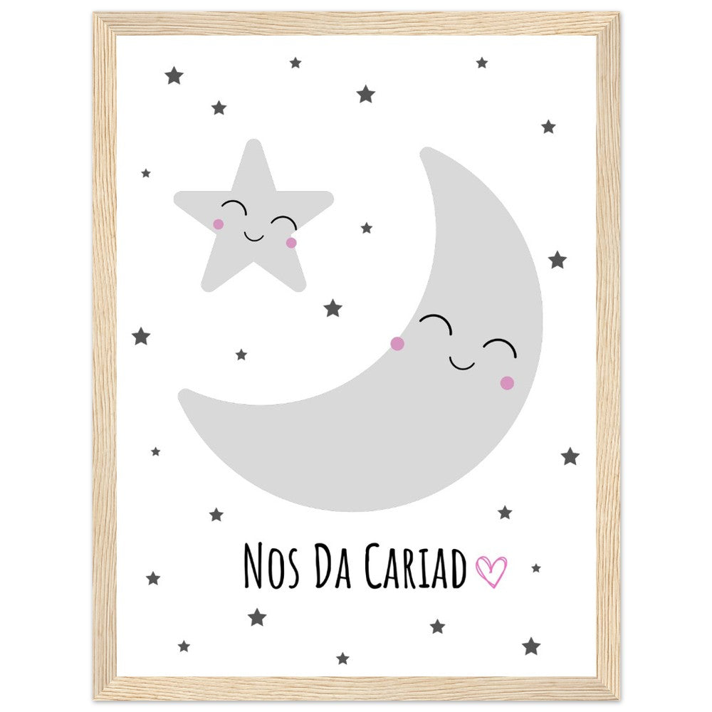 'Nos Da Cariad' Welsh language Wooden Framed Wallart | Welsh Print