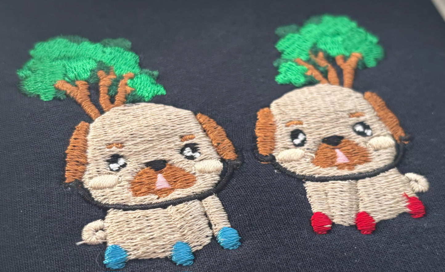 close up of dau gi bach embroidered sweatshirt