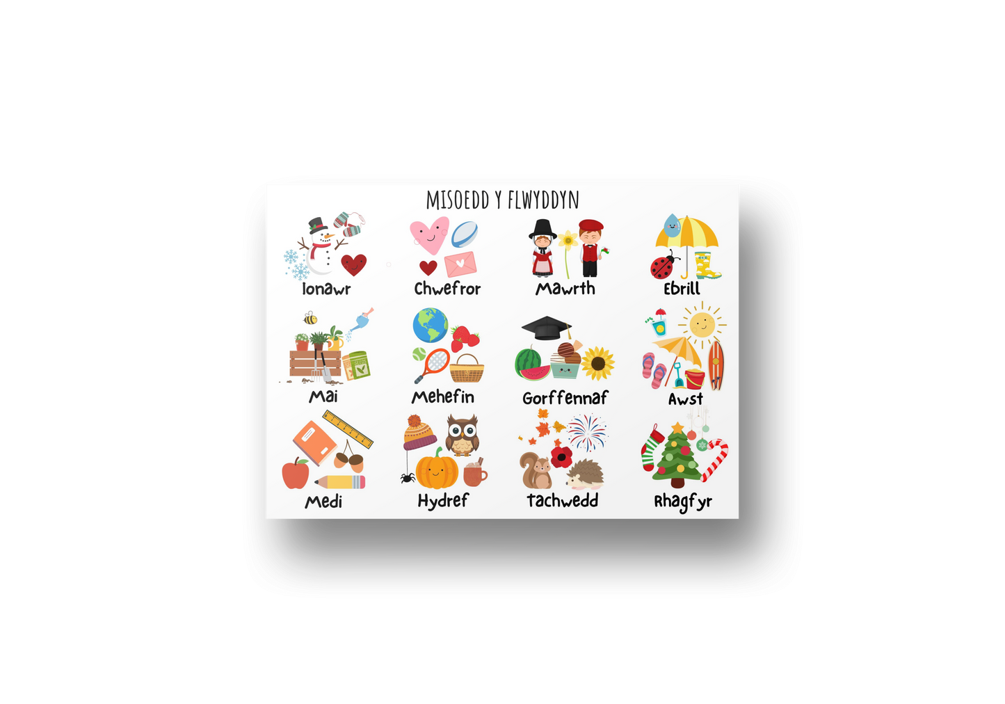 Misoedd Y Flwyddyn Welsh educational Wallart | Welsh Print