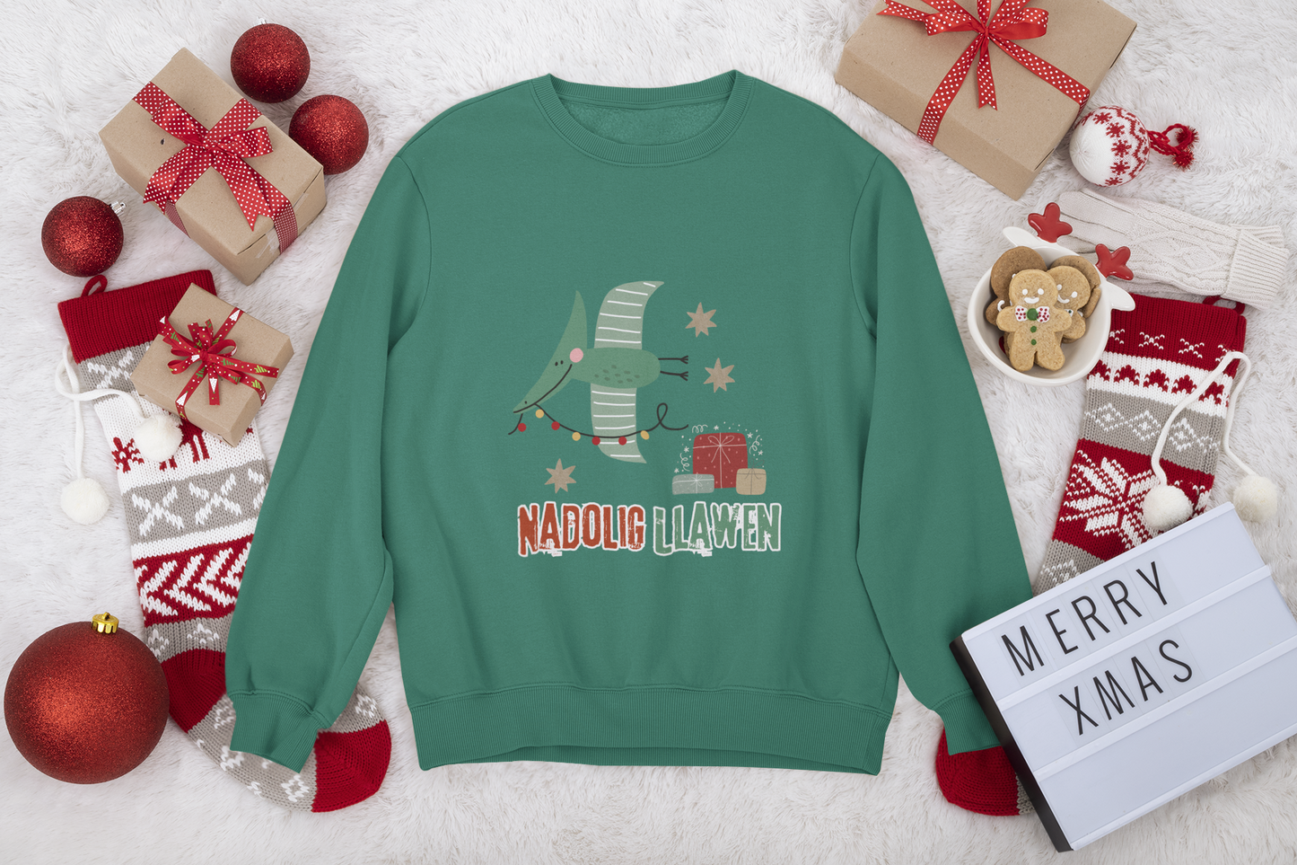 Dinosaur 'Nadolig Llawen' Christmas Sweatshirt