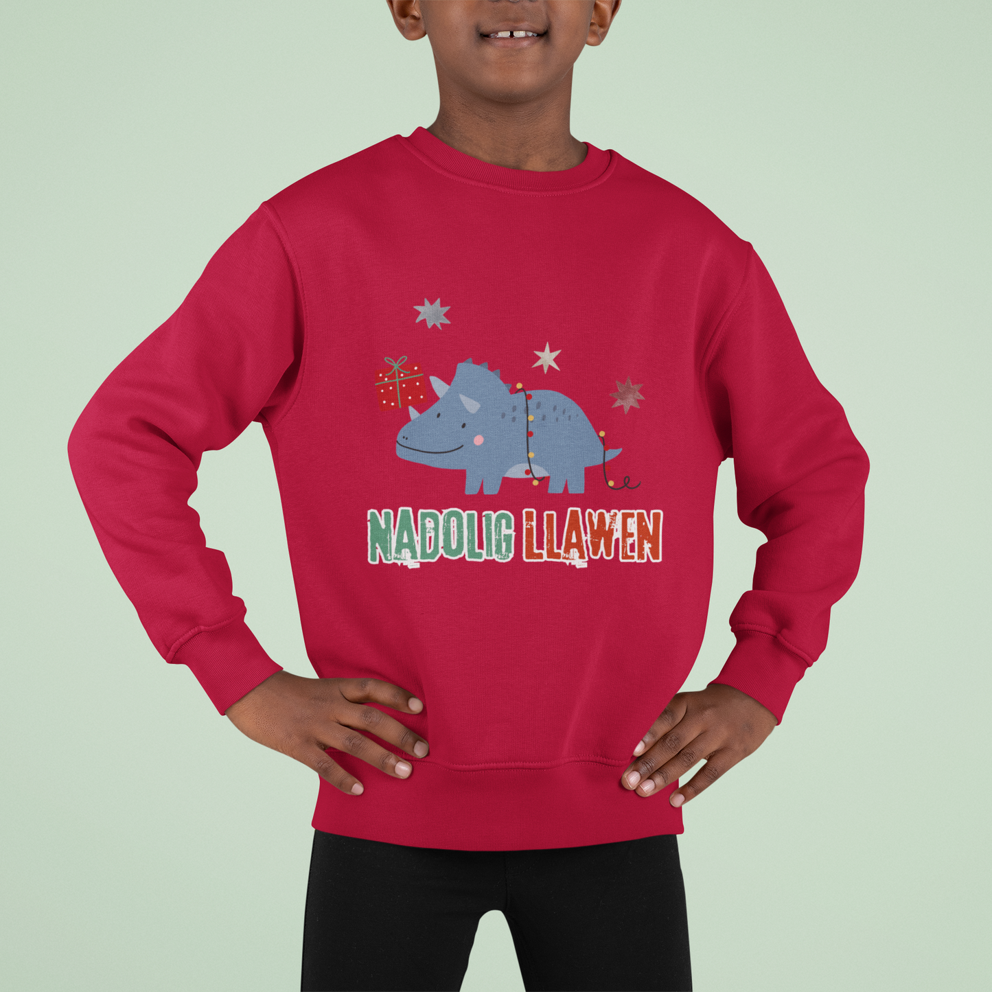 Dinosaur 'Nadolig Llawen' Christmas Sweatshirt