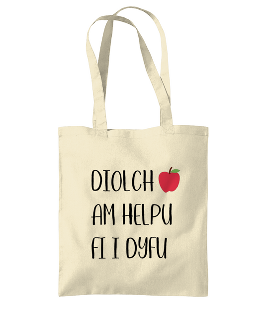 'Diolch am helpu fi i dyfu' Printed Tote Bag