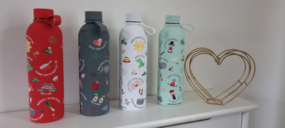 750ml stainless steel water bottles in four colours with Welsh wraparound print