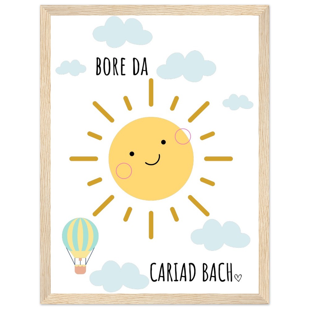 'Bore Da Cariad Bach' Welsh language Wooden Framed Wallart | Welsh Print