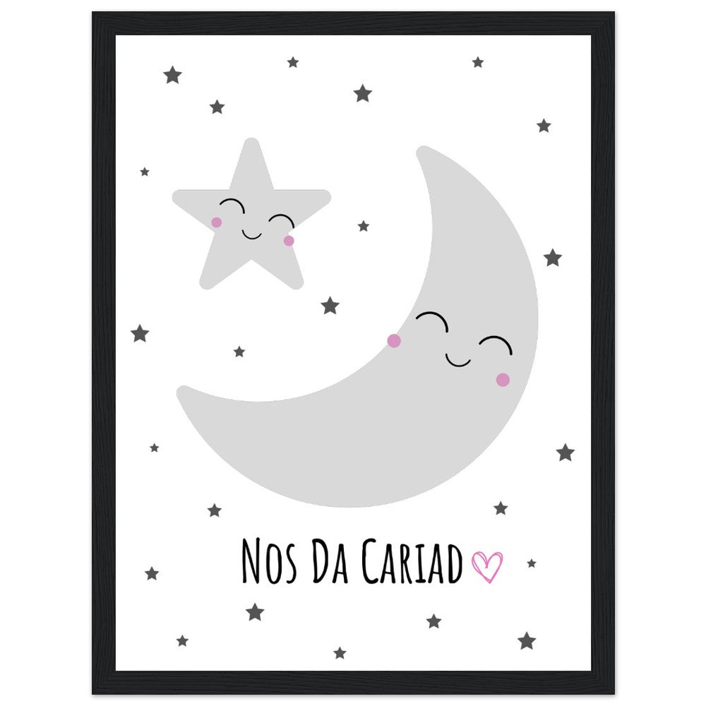 'Nos Da Cariad' Welsh language Wooden Framed Wallart | Welsh Print