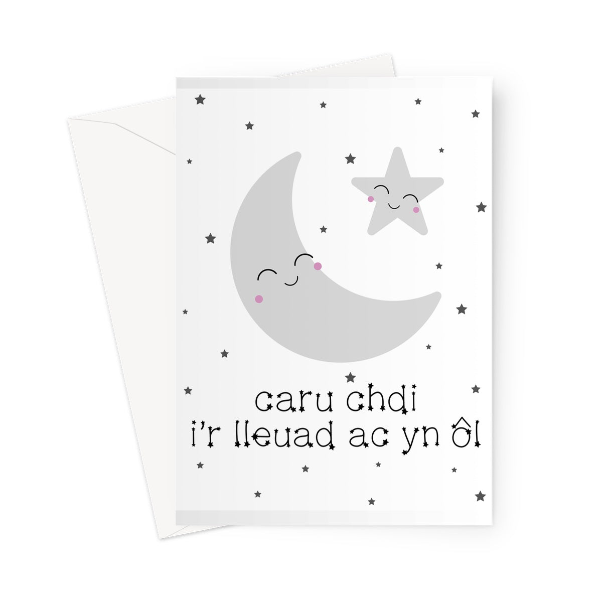 Caru chdi i'r lleuad ac yn ol Greeting Card | Love you to the moon and back Greeting Card | Cerdiau Cymraeg | Welsh Greeting Card |