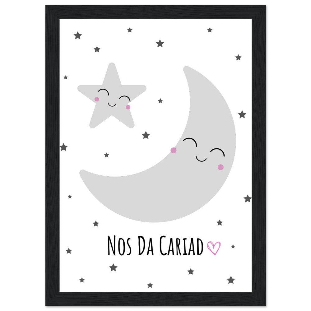 'Nos Da Cariad' Welsh language Wooden Framed Wallart | Welsh Print