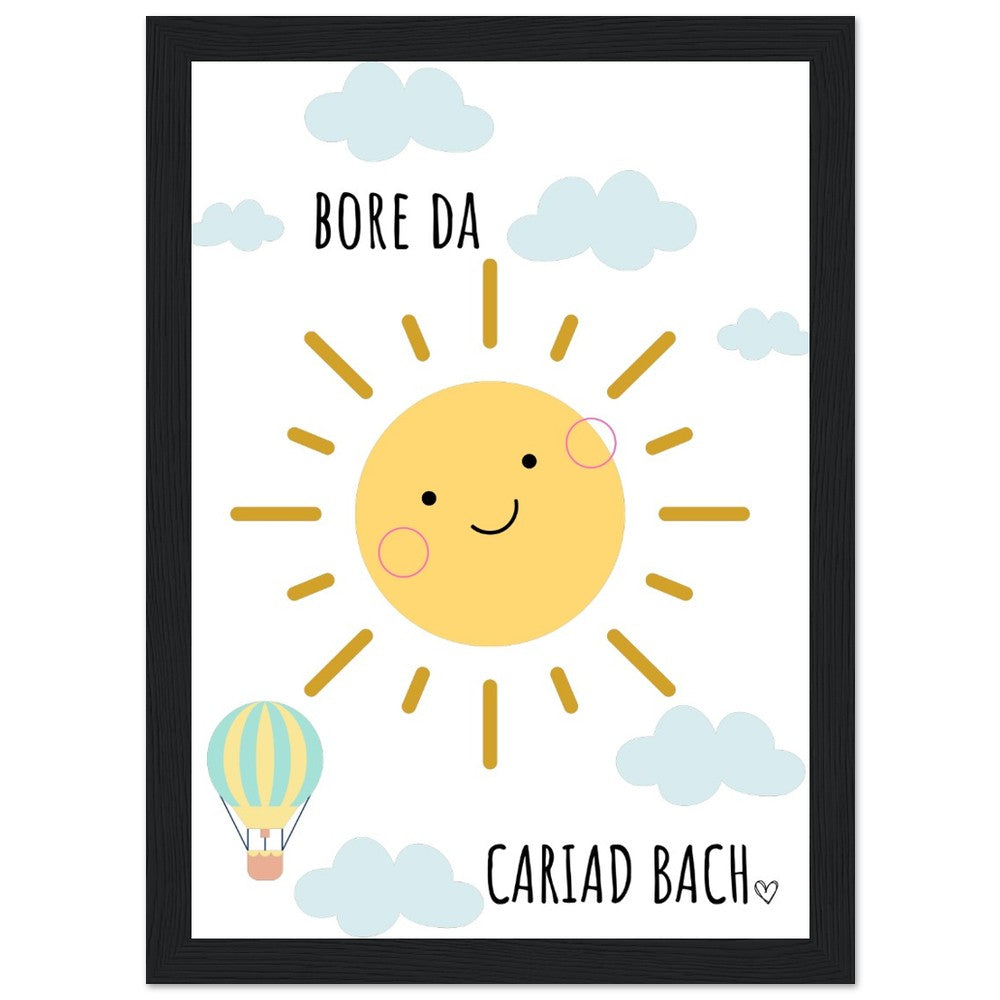 'Bore Da Cariad Bach' Welsh language Wooden Framed Wallart | Welsh Print
