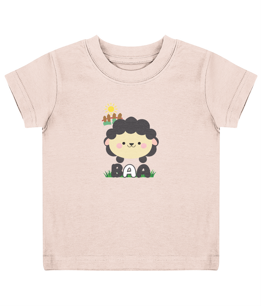 Baa Sheep Welsh Child's T-Shirt in Pale Pink featuring a sheep design.