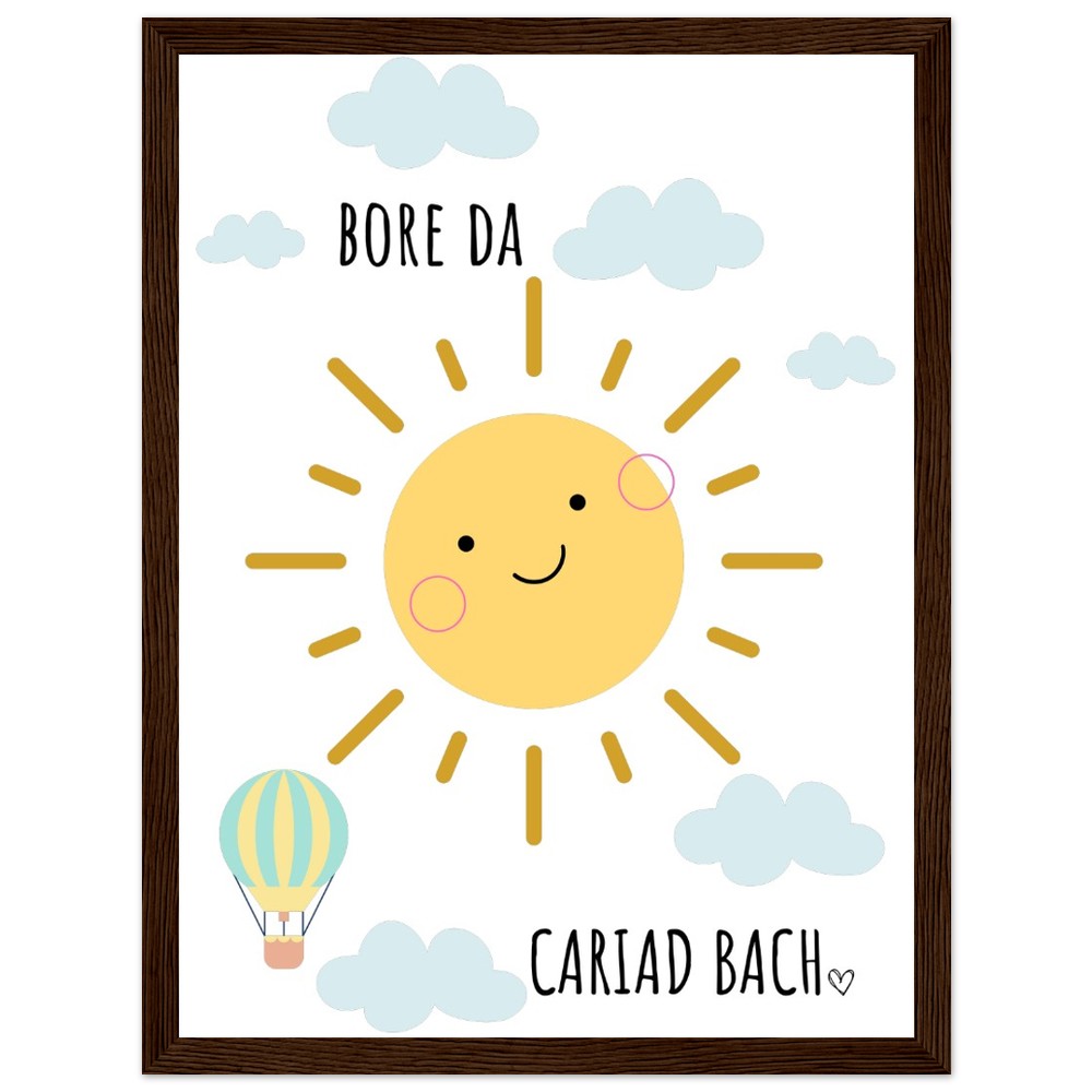 'Bore Da Cariad Bach' Welsh language Wooden Framed Wallart | Welsh Print