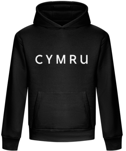 A black hoodie with 'CYMRU' embroidered in white on the front.