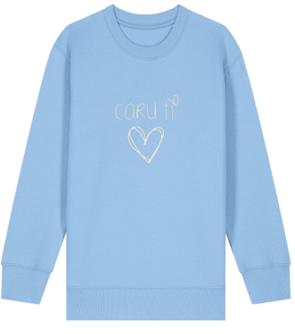 Light blue sweatshirt with 'Caru Ti' and a heart design on a white background
