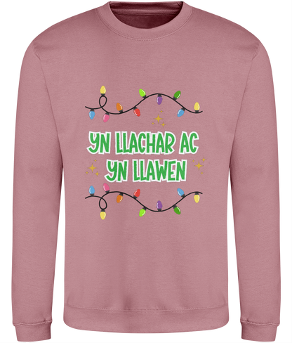 Christmas sweatshirt with the text 'Yn Llachar ac Yn Llawen' 