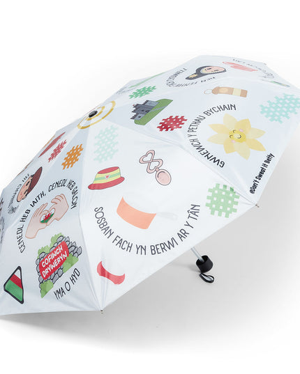 Umbrella with colorful illustrations on a white background