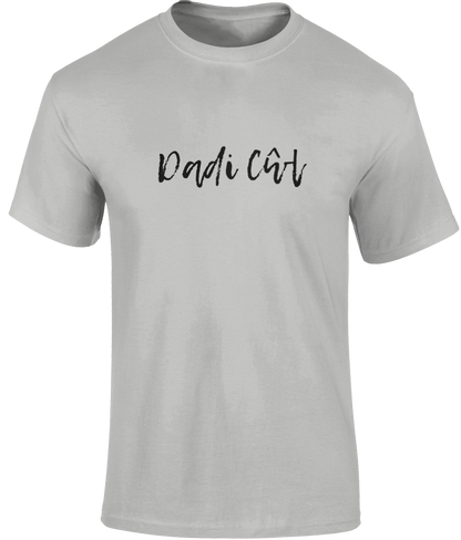 Men's white t-shirt with 'Dadi Cwl' embroidered on the chest.