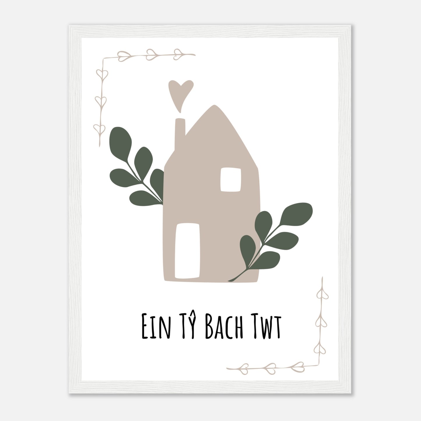 A stylized graphic of a house with decorative elements and the text 'EIN TY BACH TWT'.