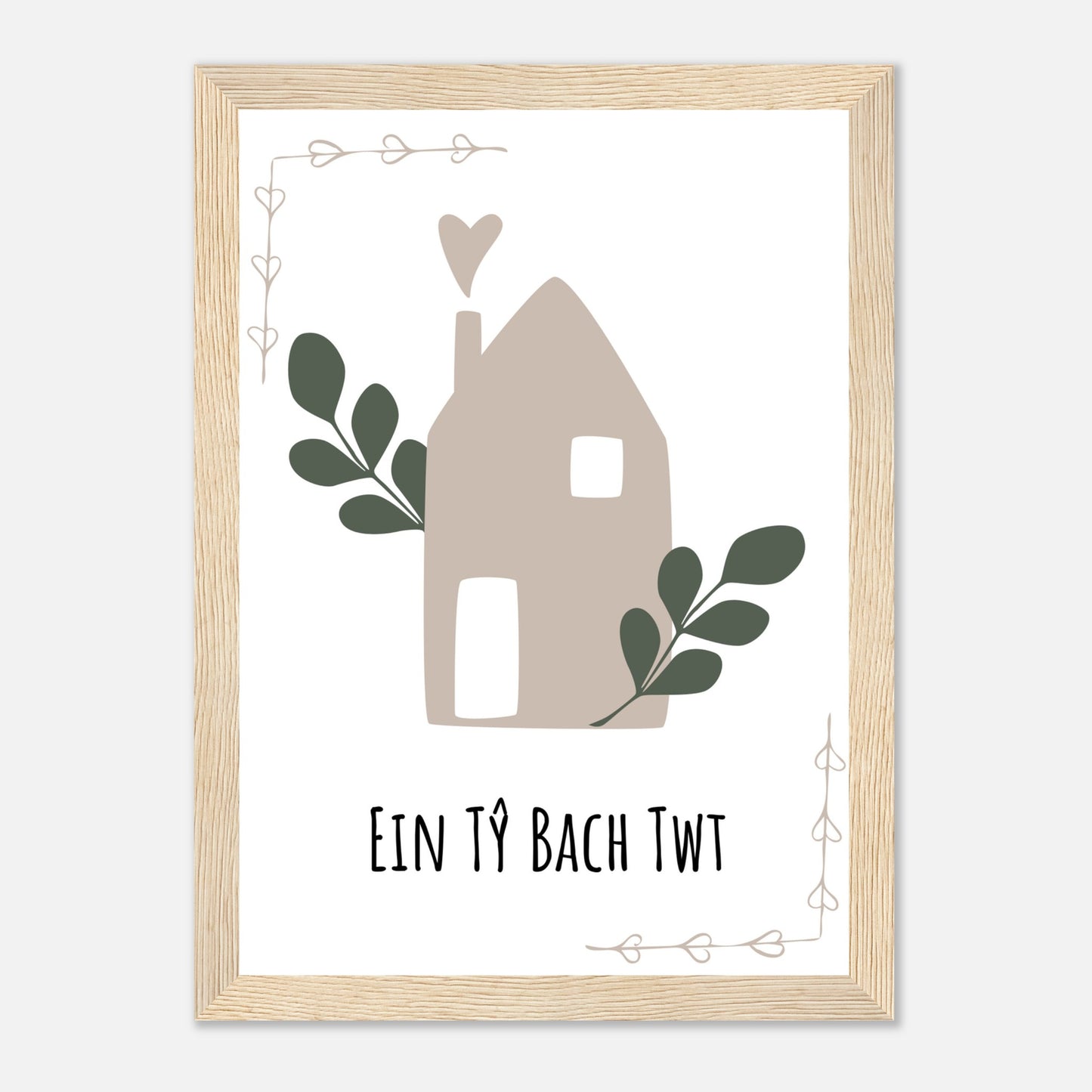 A stylized graphic of a house with decorative elements and the text 'EIN TY BACH TWT'.