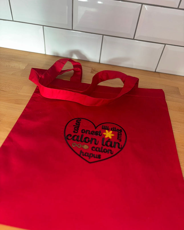 Bag Tote Clasurol Cymreig wedi'i frodio 'Calon Lân'