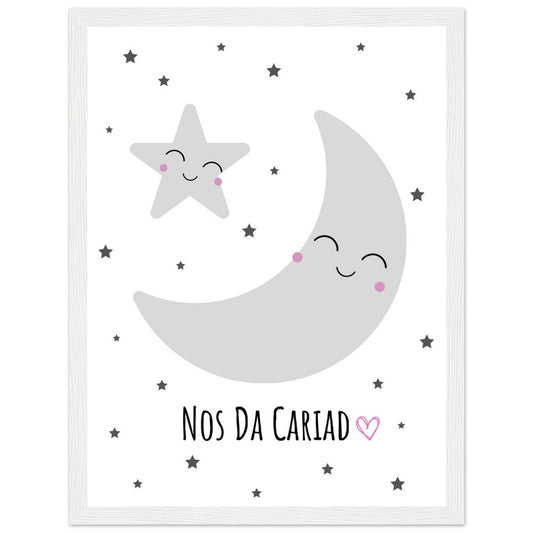 'Nos Da Cariad' Welsh language Wooden Framed Wallart | Welsh Print