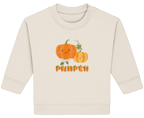 Beige long-sleeve shirt with pumpkins and 'Pumpkin' text on a white background