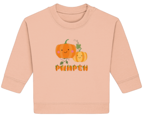 Pink sweatshirt with cartoon pumpkins and 'Pumpkin' text on a white background