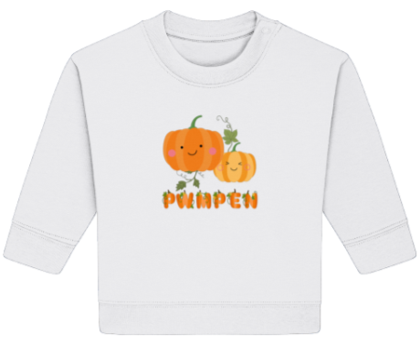 White long-sleeve shirt with pumpkins and 'Pumpkin' text on a white background
