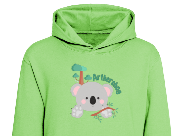 Artherchog hoodie for kids – Koala bear design in Lime Green