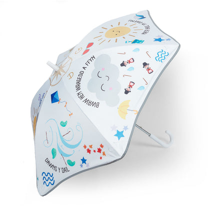 Children's umbrella with colorful illustrations on a white background
