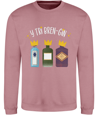 pink Christmas sweatshirt with text and cartoon images of bottles, 