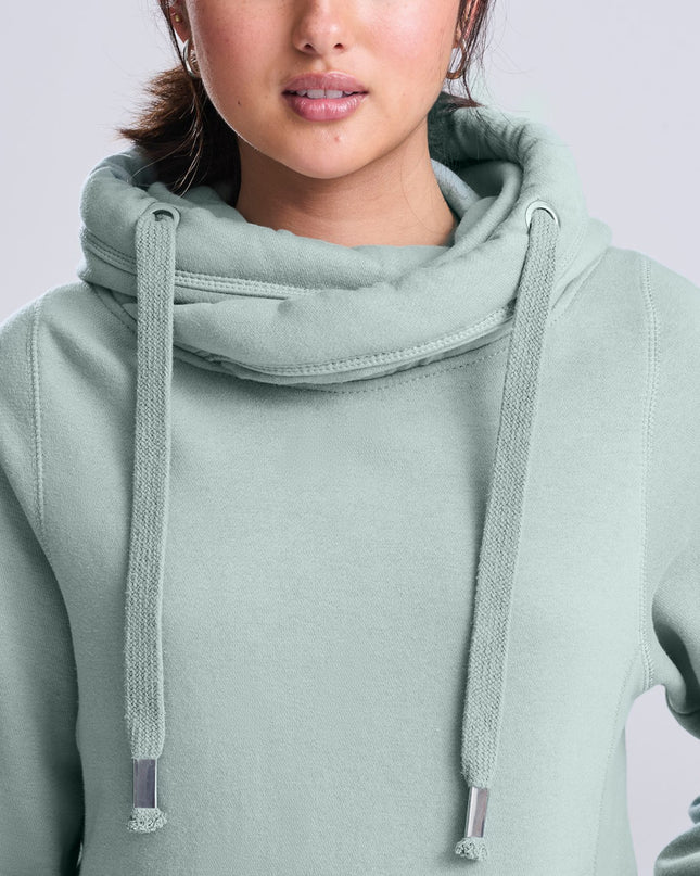 #diolchgar Premium Cross-neck Hoodie - Welsh Women's Clothing