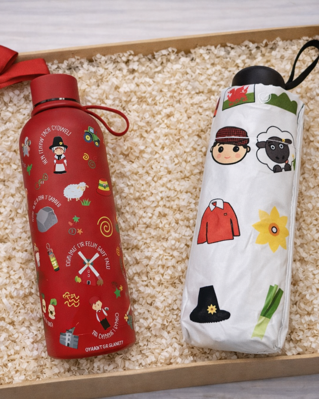 Welsh Adventure Set | Lliwiau Cymru Bottle & Welsh Umbrella