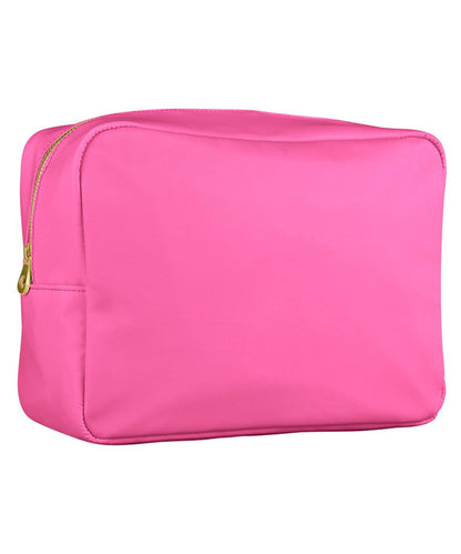 A pink waterproof suncream bag displayed on a neutral background