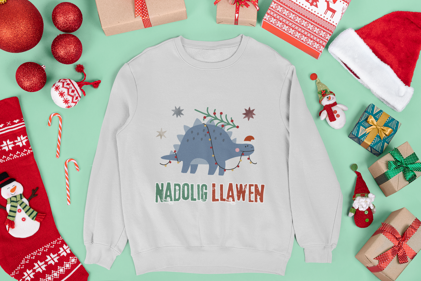 Dinosaur 'Nadolig Llawen' Christmas Sweatshirt