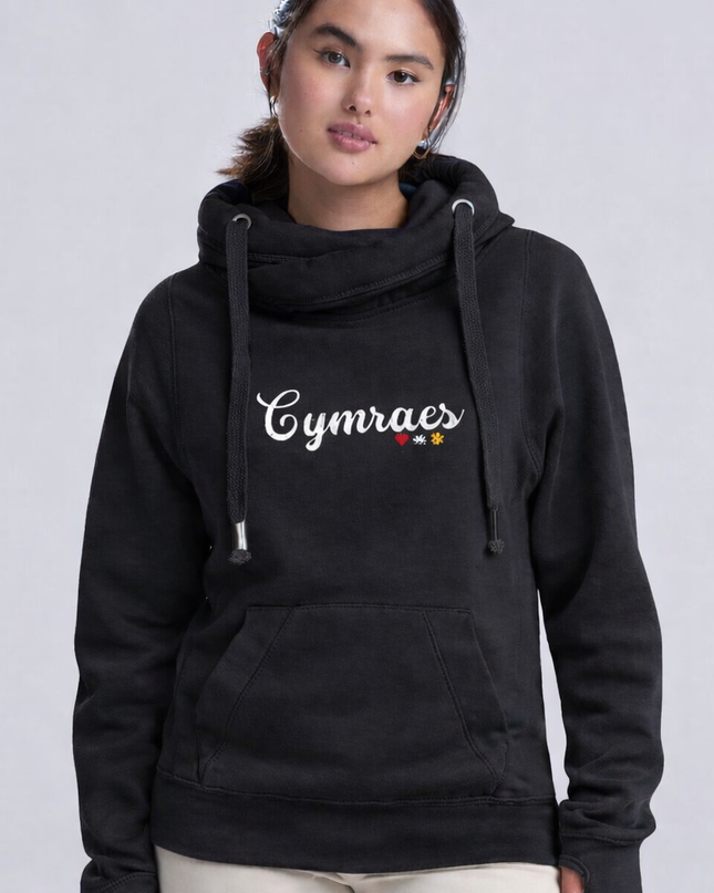 Cymraes Premium Cross-neck Hoodie - Welsh Women's Clothing
