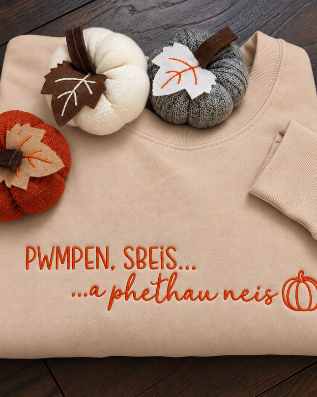 Pwmpen, sbeis a pethau neis Sweatshirt Brodwaith