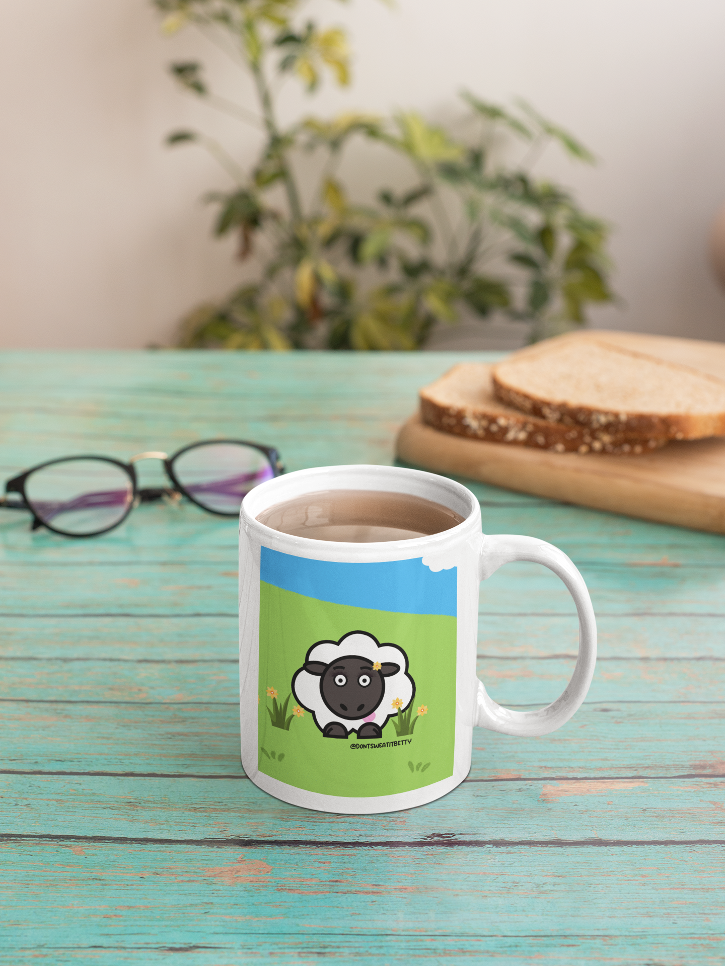 Betty the Sheep Ceramic Mug with Welsh sheep illustration