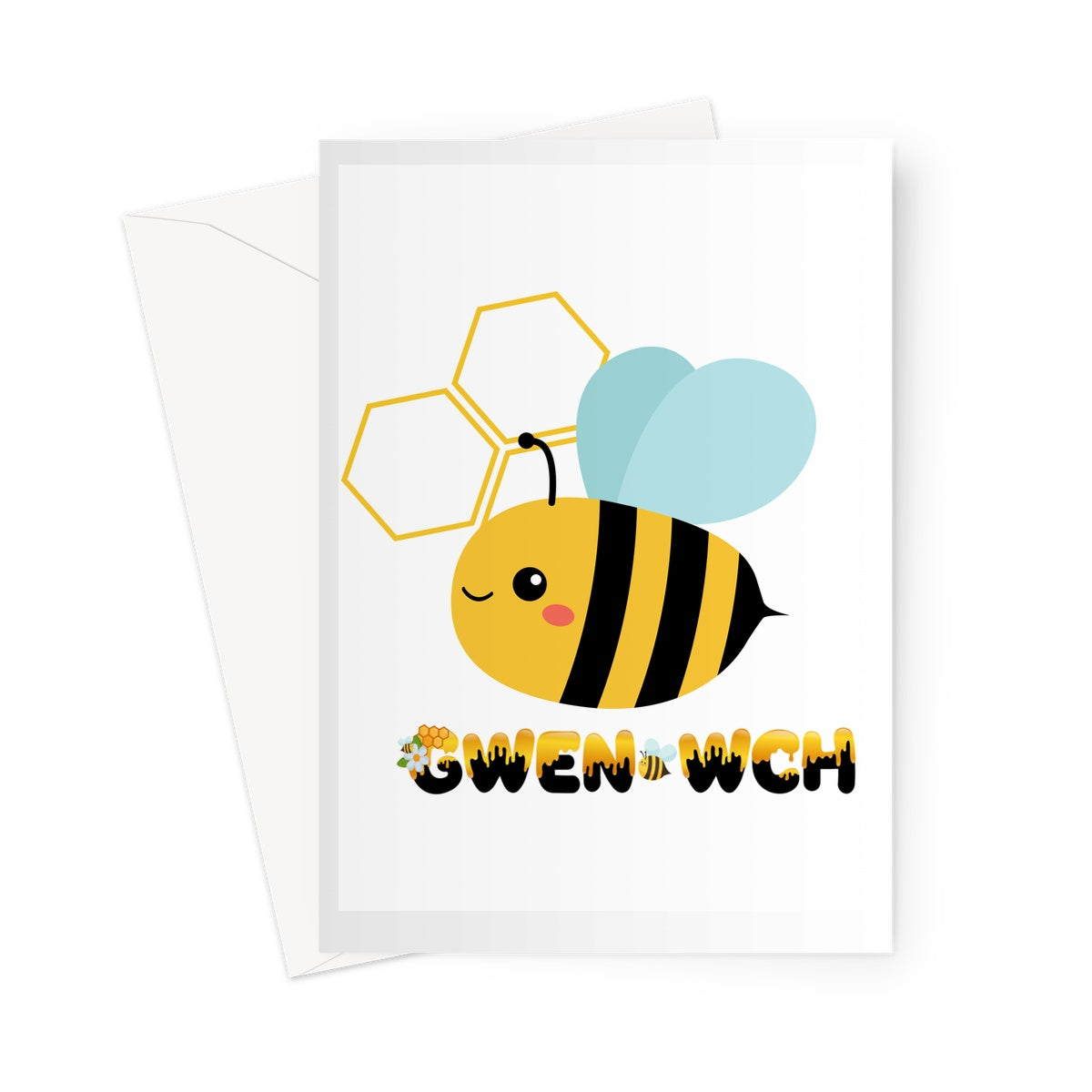 Gwen-wch (Bee) Greeting Card | Cerdyn Gymraeg | Welsh Greeting Card |